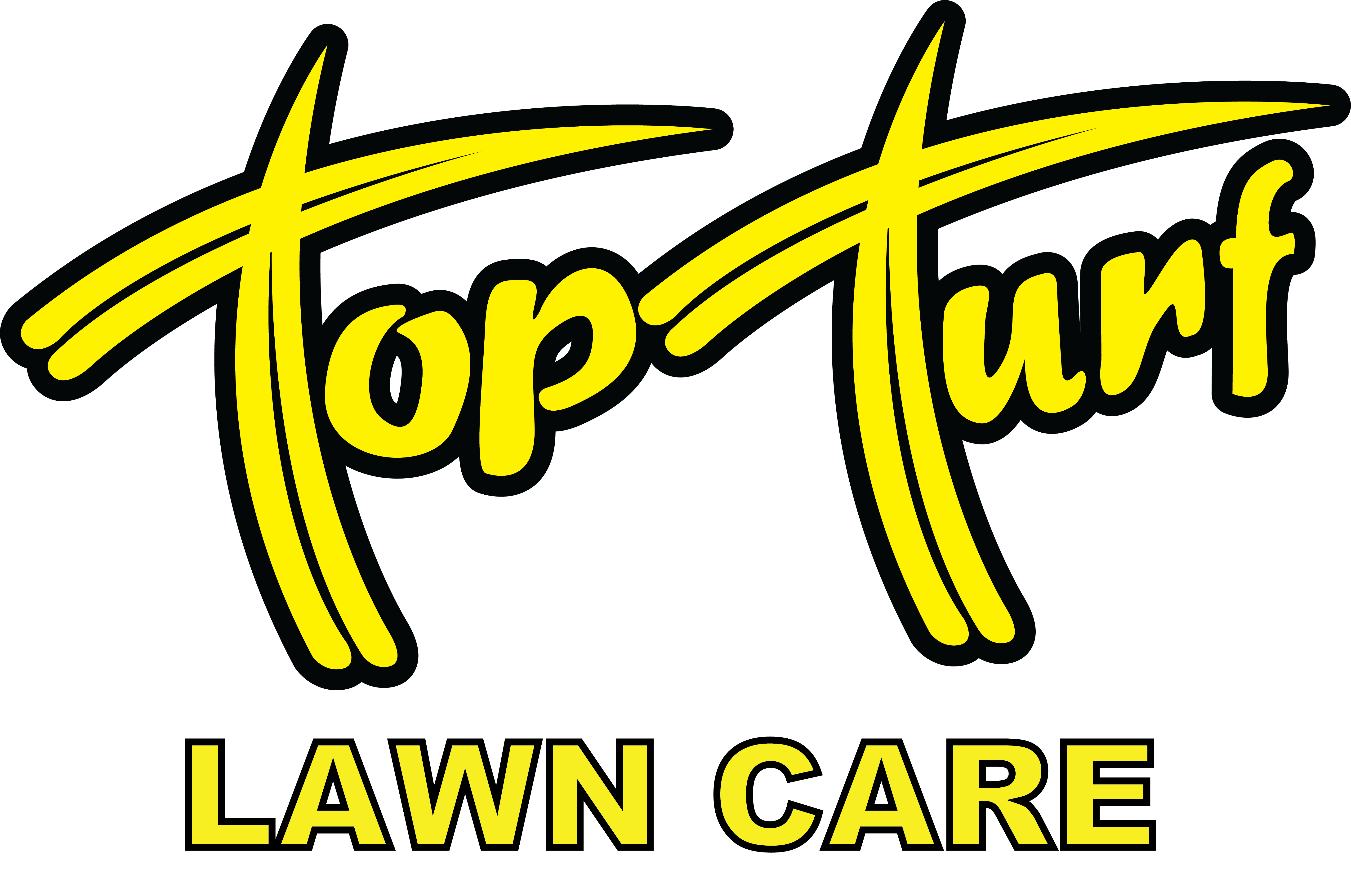 Top Turf logo with lawn care wordmark - white R
