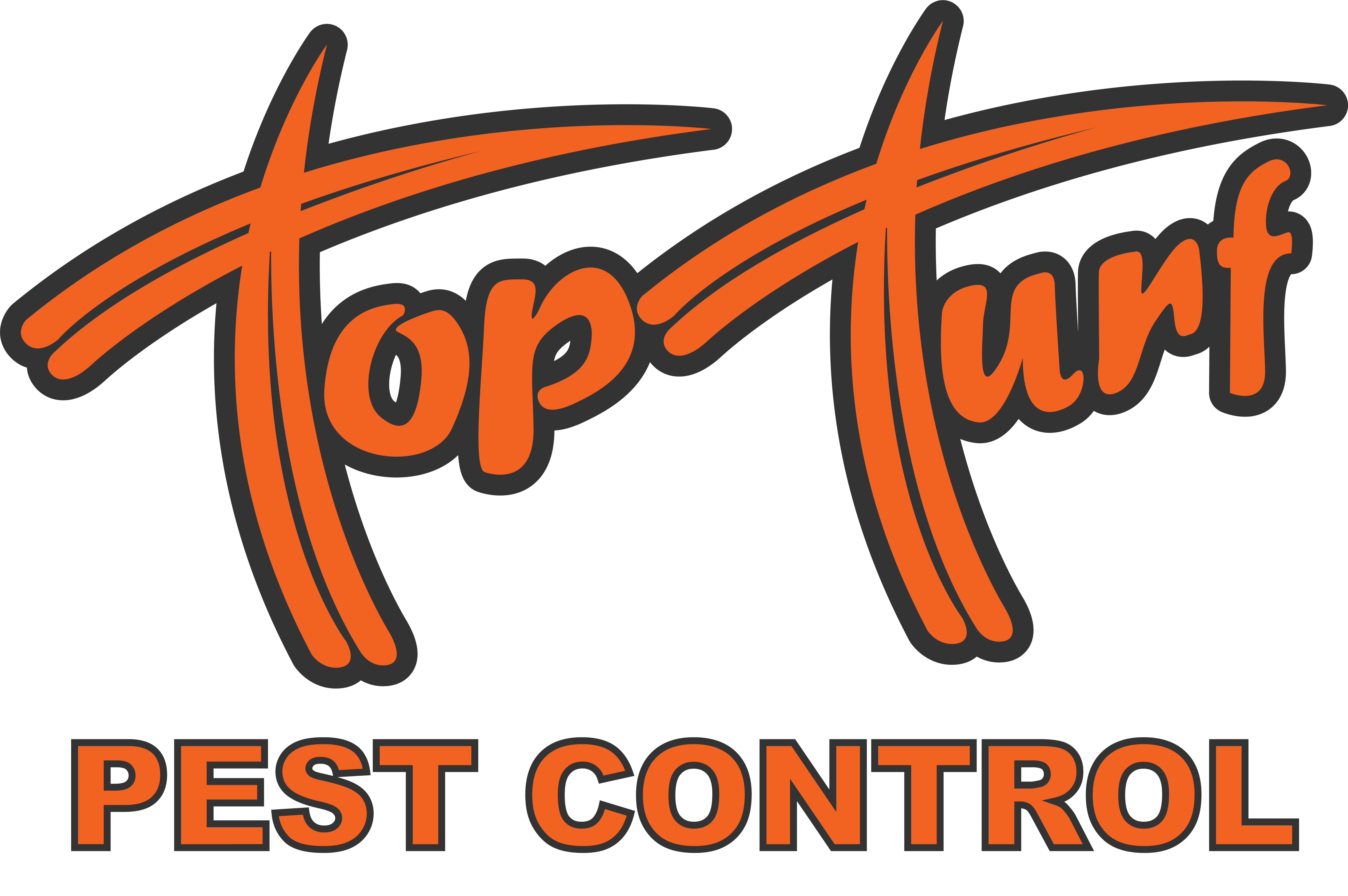 Top Turf logo with pest control wordmark white R