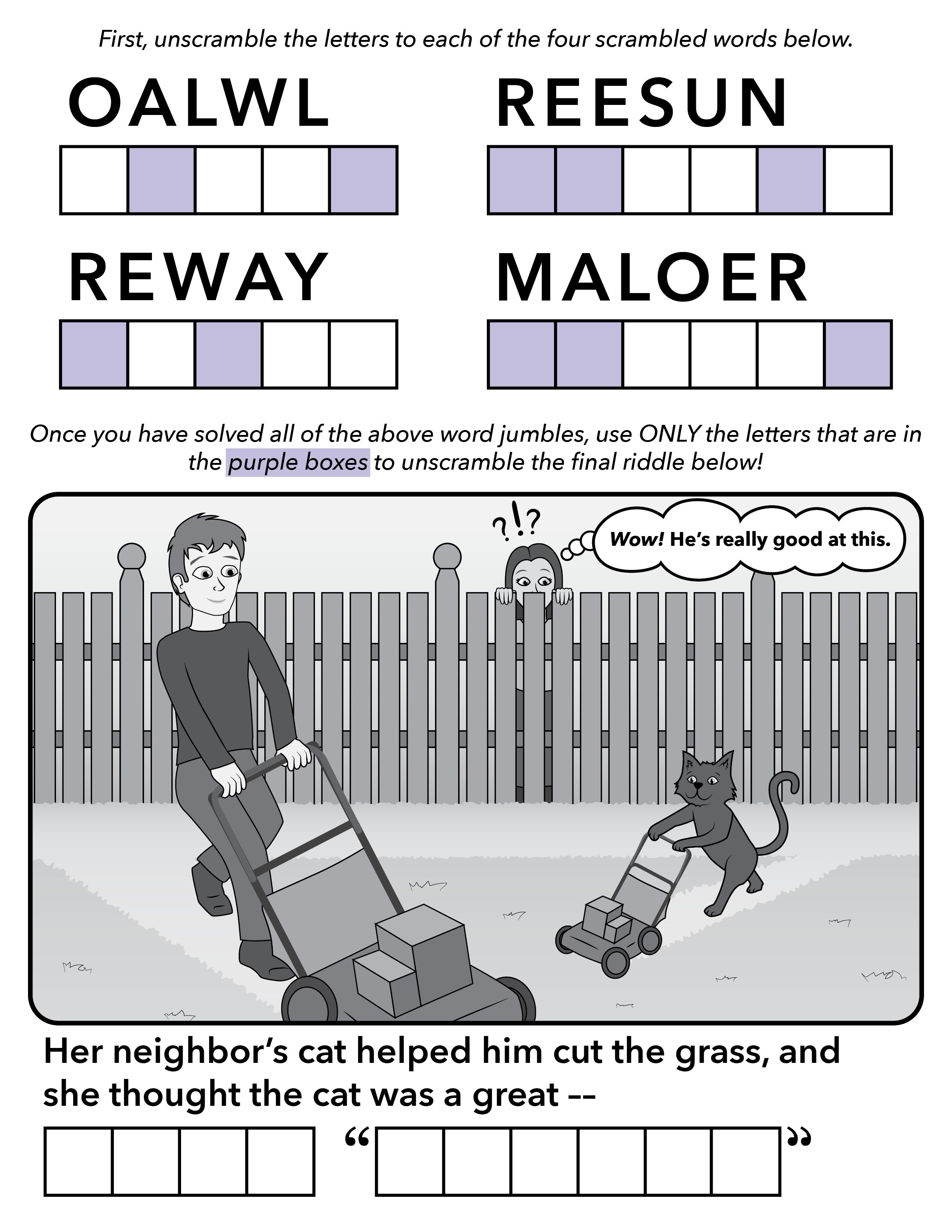 word jumble puzzle - layout - lawn meower